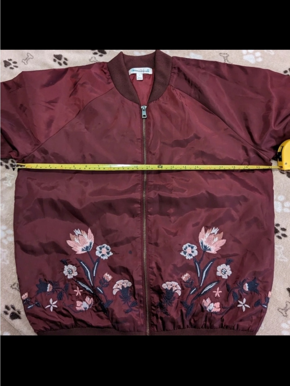 *NEW LOVE FIRE MAROON FLORAL CROCHETED BOMBER JACKET SIZE LARGE - Picture 5 of 12